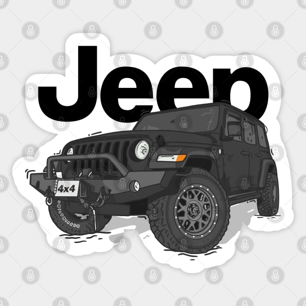 Black Jeep Wrangler Rubicon Sticker by 4x4 Sketch